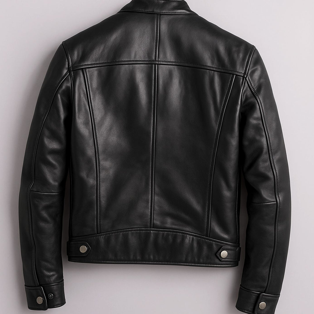 Heren Slim-Fit Leren Bikerjack met Rits