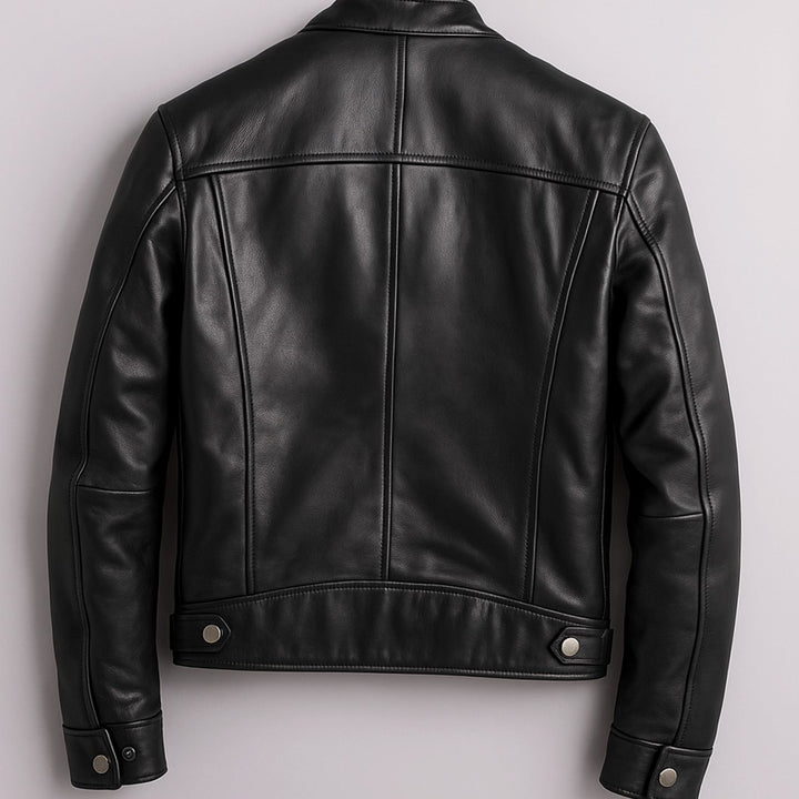 Heren Slim-Fit Leren Bikerjack met Rits