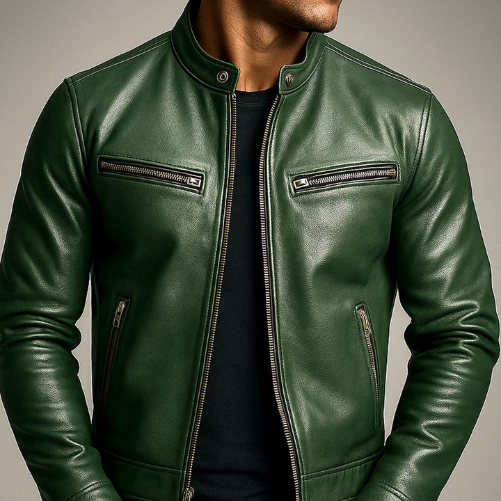 Heren Slim-Fit Leren Bikerjack met Rits