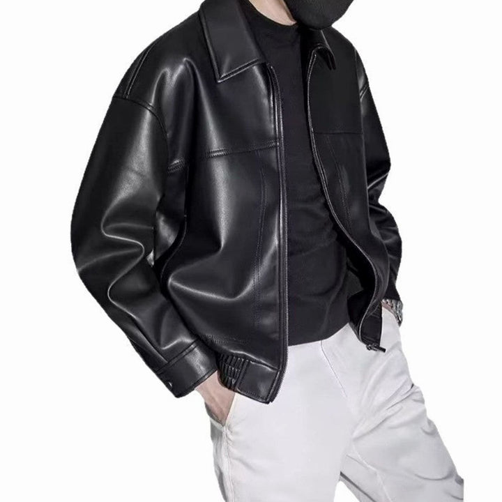 Heren Slim-Fit Leren Jack Ritssluiting Rechte Kraag
