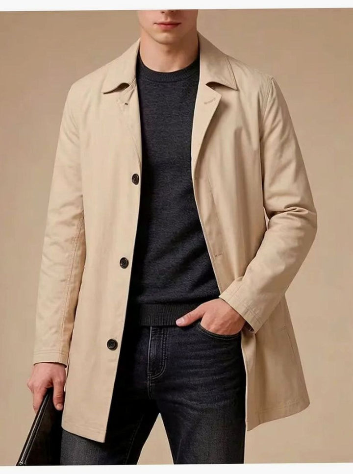 Heren Slim Fit Single-Breasted Trenchcoat met Zakdetails - Beige