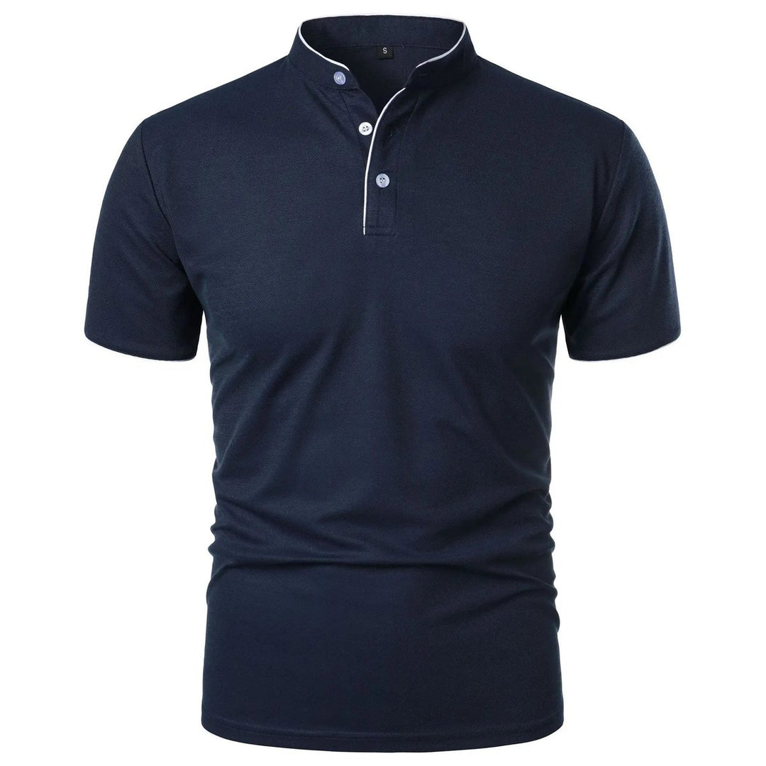 Heren Slim-Fit Stehkragen Poloshirt Korte Mouwen - Marineblauw