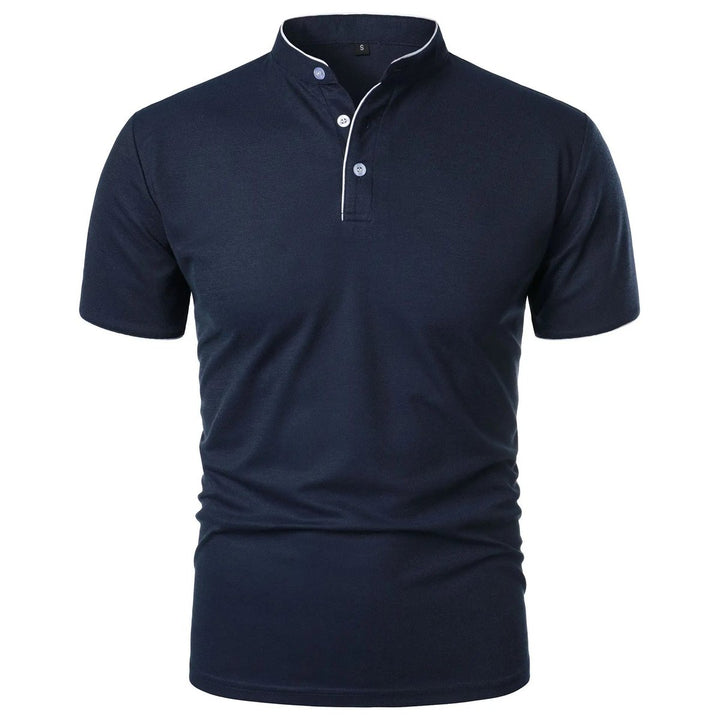 Heren Slim-Fit Stehkragen Poloshirt Korte Mouwen - Marineblauw