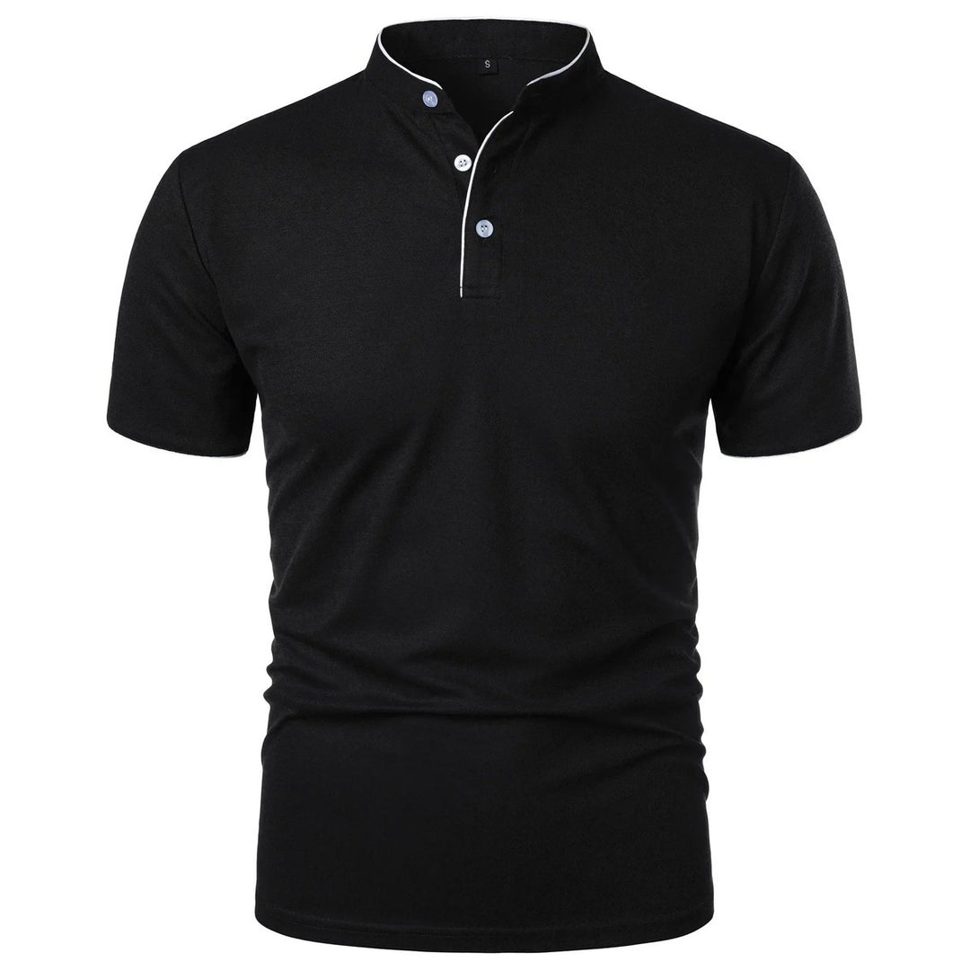 Heren Slim-Fit Stehkragen Poloshirt Korte Mouwen - Zwart