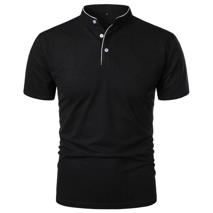 Heren Slim-Fit Stehkragen Poloshirt Korte Mouwen - Zwart