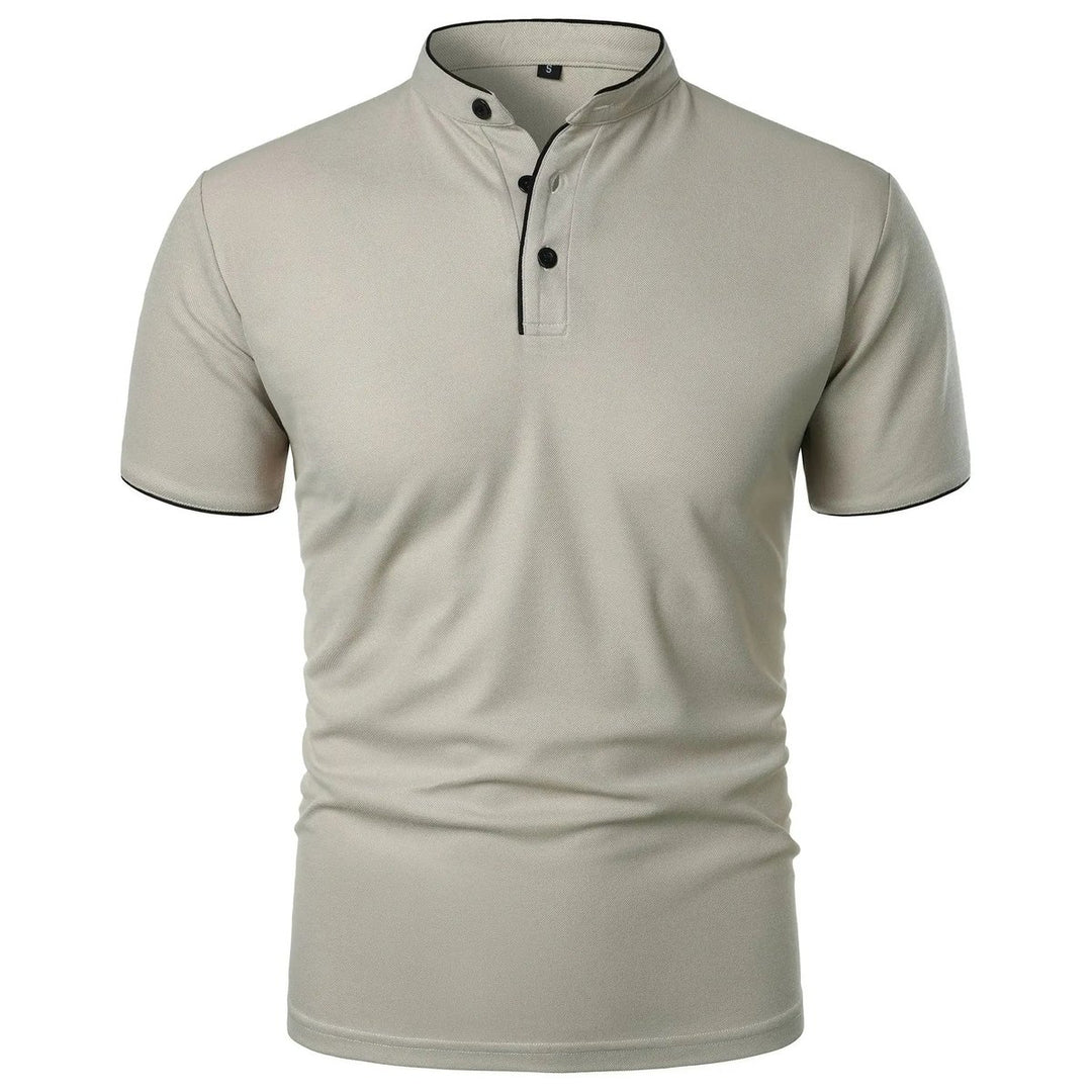 Heren Slim-Fit Stehkragen Poloshirt Korte Mouwen - Lichtgrijs