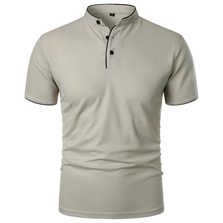 Heren Slim-Fit Stehkragen Poloshirt Korte Mouwen - Lichtgrijs