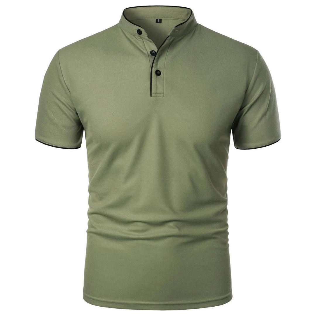 Heren Slim-Fit Stehkragen Poloshirt Korte Mouwen - Groen