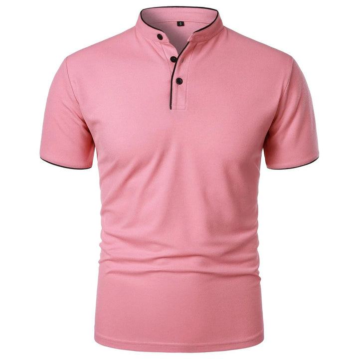 Heren Slim-Fit Stehkragen Poloshirt Korte Mouwen - Roze