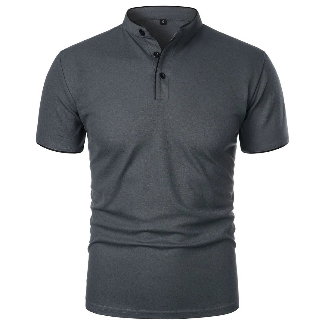 Heren Slim-Fit Stehkragen Poloshirt Korte Mouwen - Donkergrijs