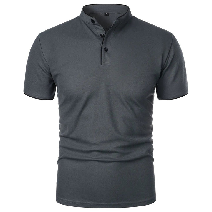 Heren Slim-Fit Stehkragen Poloshirt Korte Mouwen - Donkergrijs