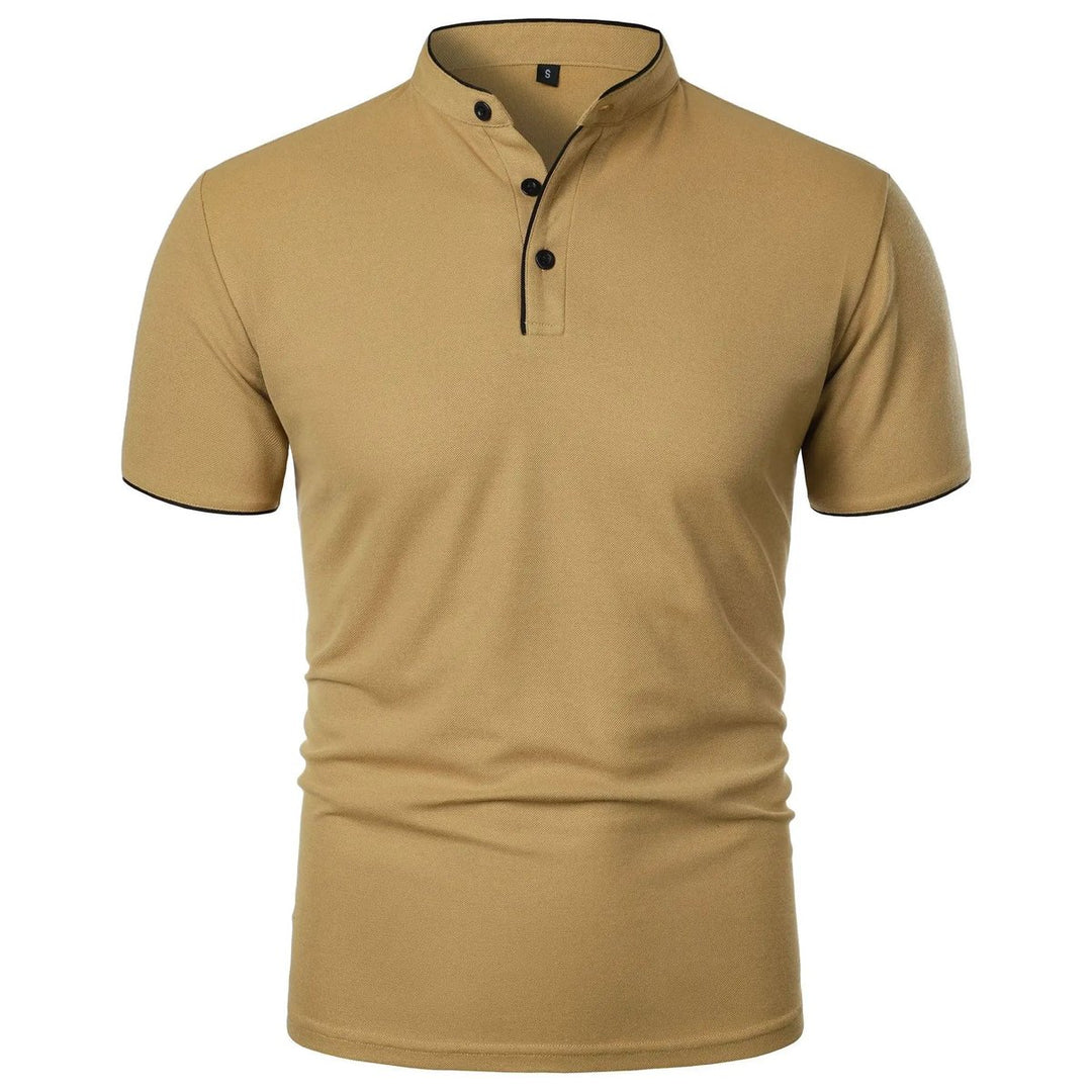 Heren Slim-Fit Stehkragen Poloshirt Korte Mouwen - Khaki