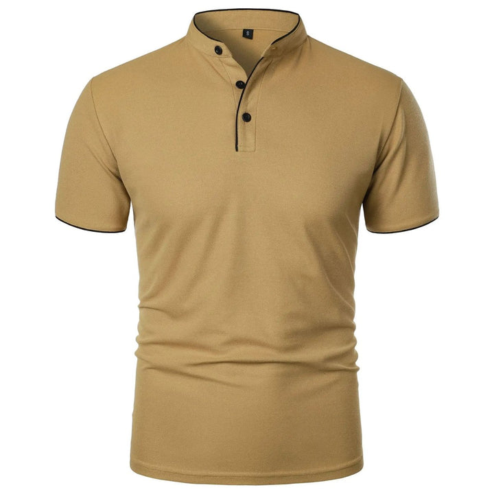 Heren Slim-Fit Stehkragen Poloshirt Korte Mouwen - Khaki