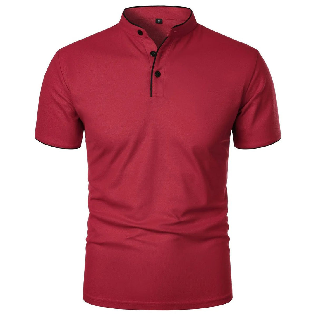 Heren Slim-Fit Stehkragen Poloshirt Korte Mouwen - Rood