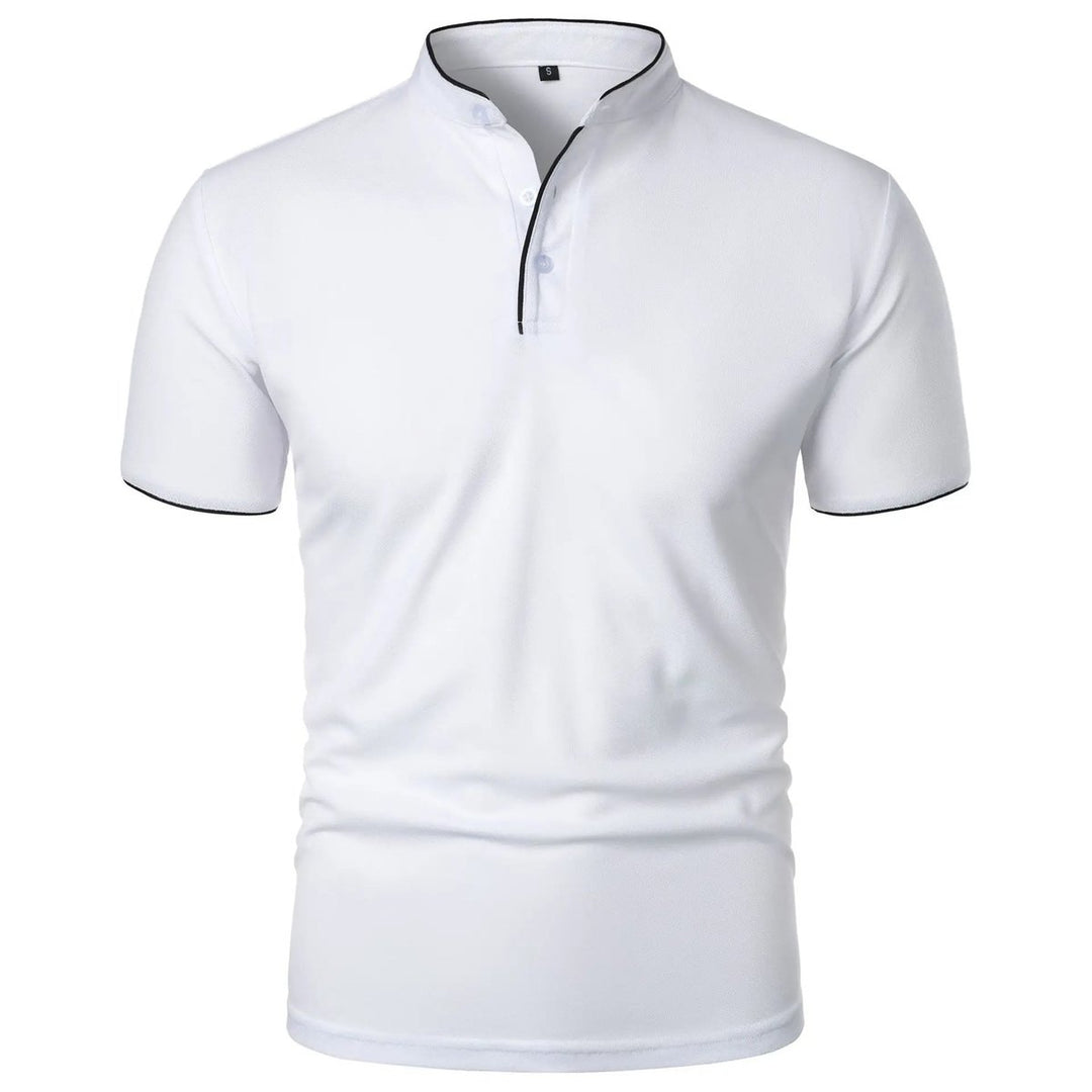 Heren Slim-Fit Stehkragen Poloshirt Korte Mouwen - Wit