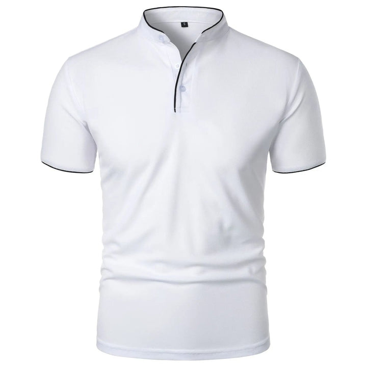 Heren Slim-Fit Stehkragen Poloshirt Korte Mouwen - Wit