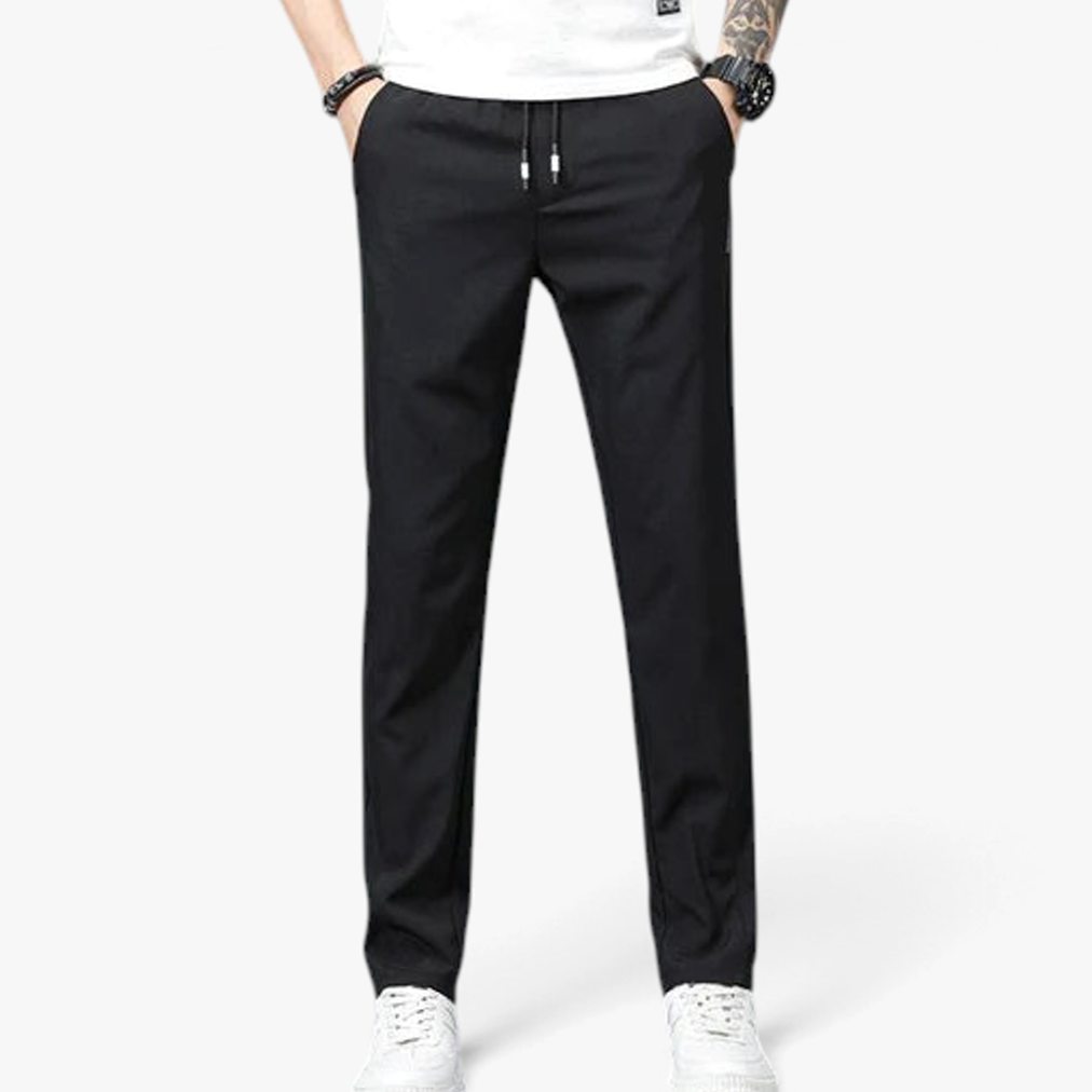 Heren Slim-Fit Stretch Pantalon met Elastische Taille en Steekzakken - Zwart