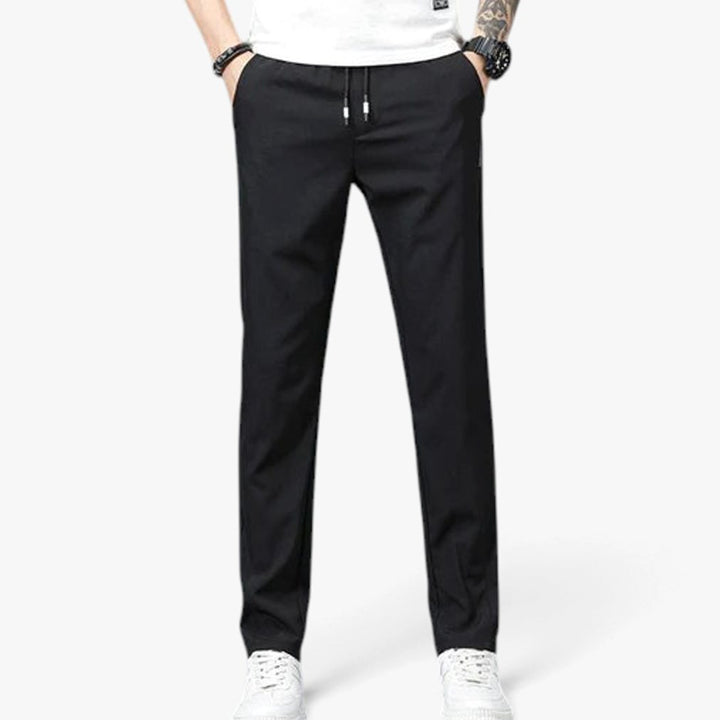 Heren Slim-Fit Stretch Pantalon met Elastische Taille en Steekzakken - Zwart