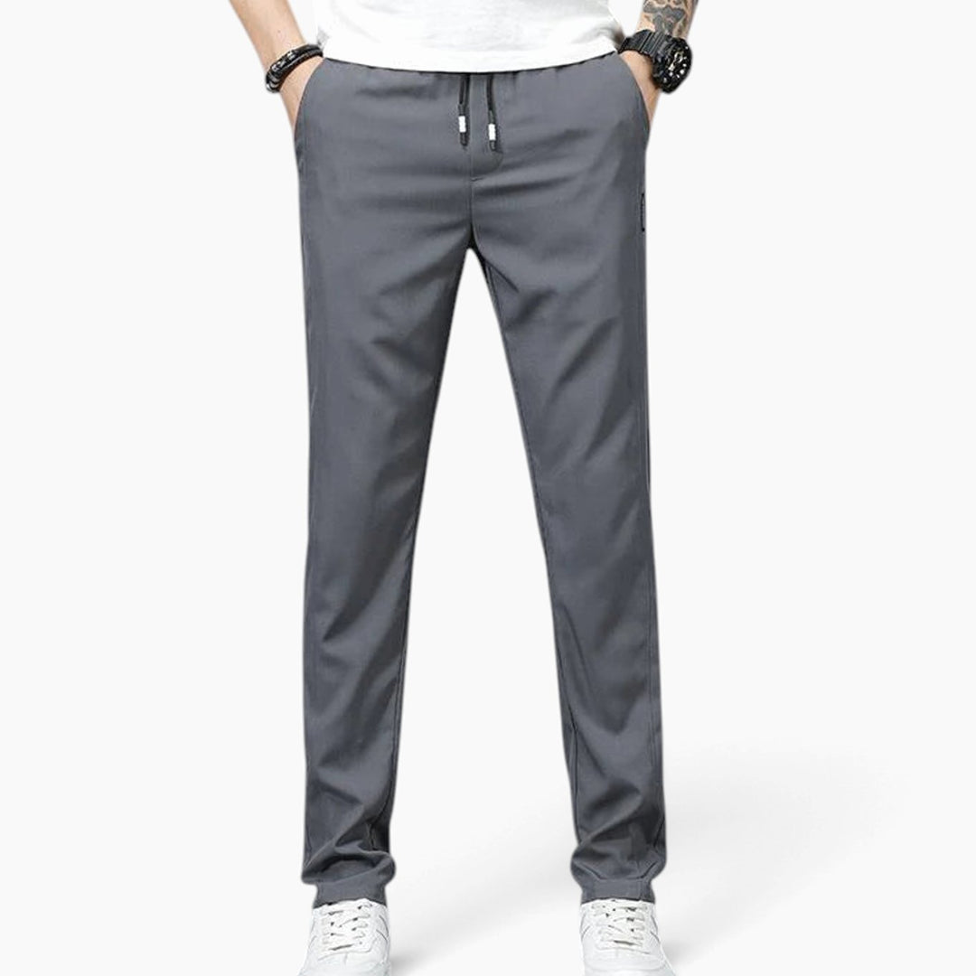 Heren Slim-Fit Stretch Pantalon met Elastische Taille en Steekzakken - Grijs