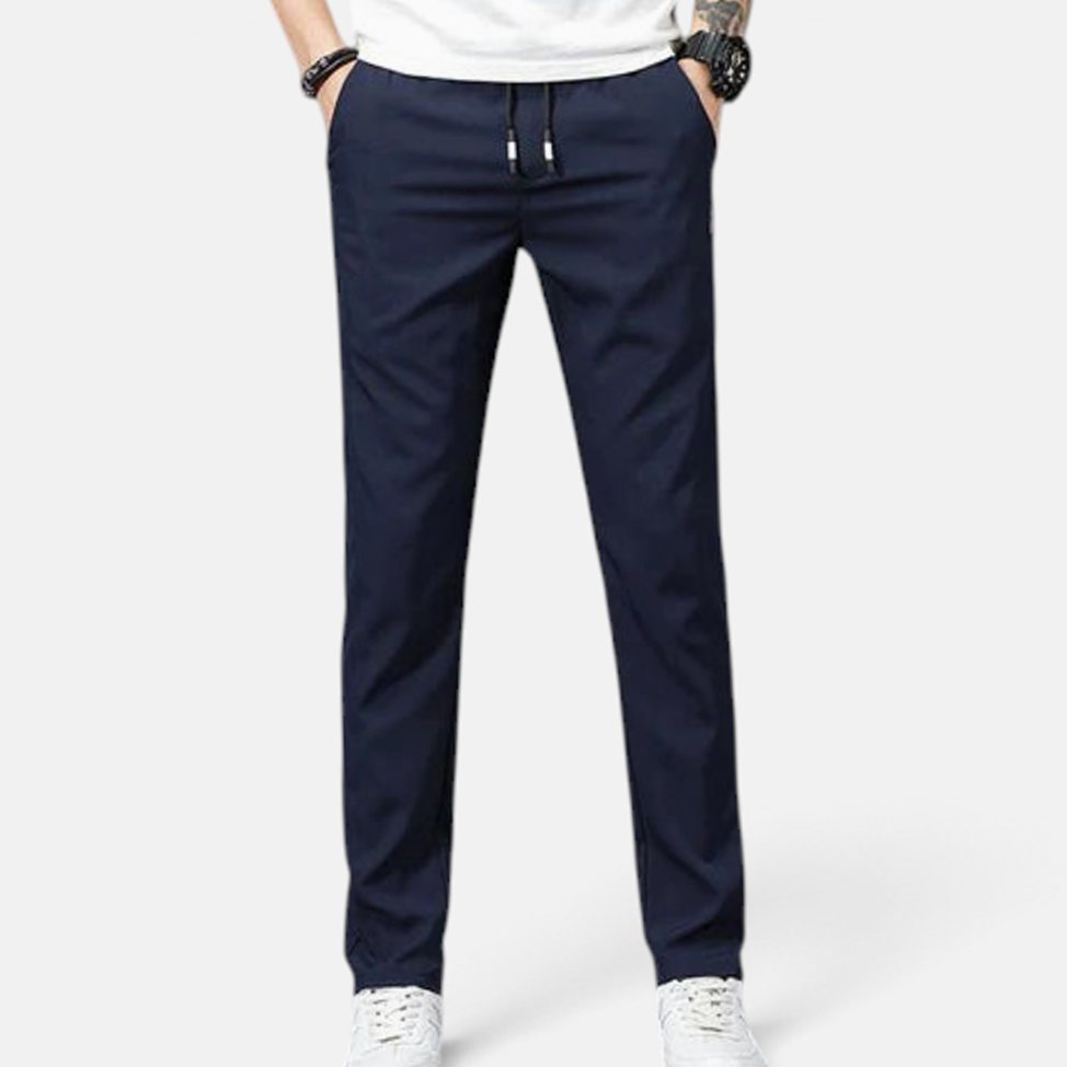 Heren Slim-Fit Stretch Pantalon met Elastische Taille en Steekzakken - Marineblauw