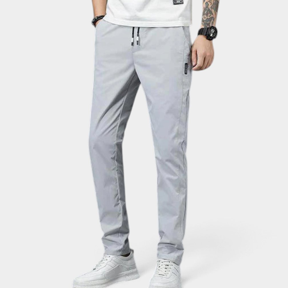 Heren Slim-Fit Stretch Pantalon met Elastische Taille en Steekzakken - Lichtgrijs