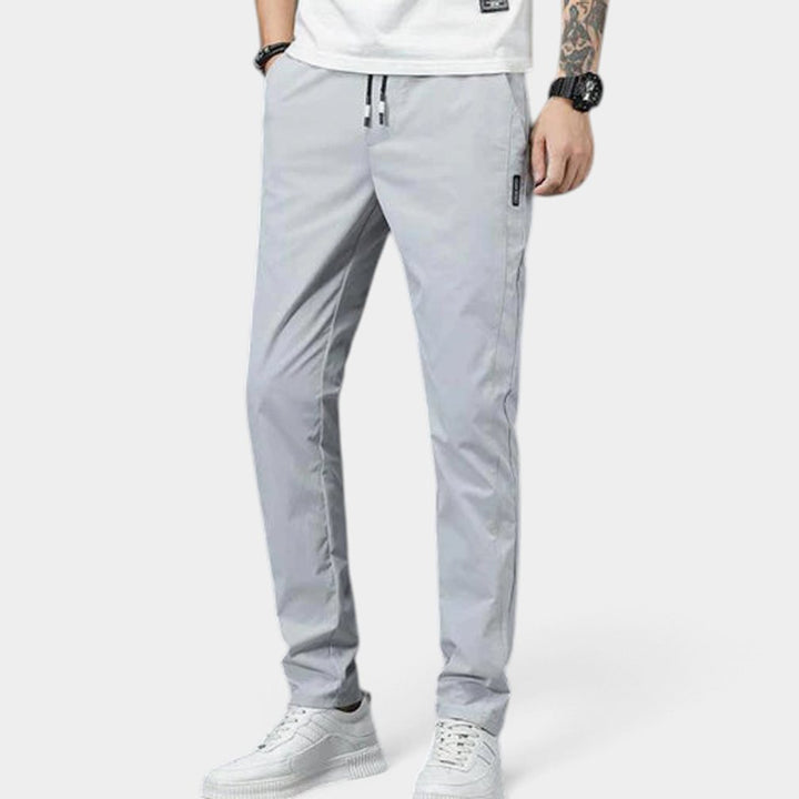 Heren Slim-Fit Stretch Pantalon met Elastische Taille en Steekzakken - Lichtgrijs