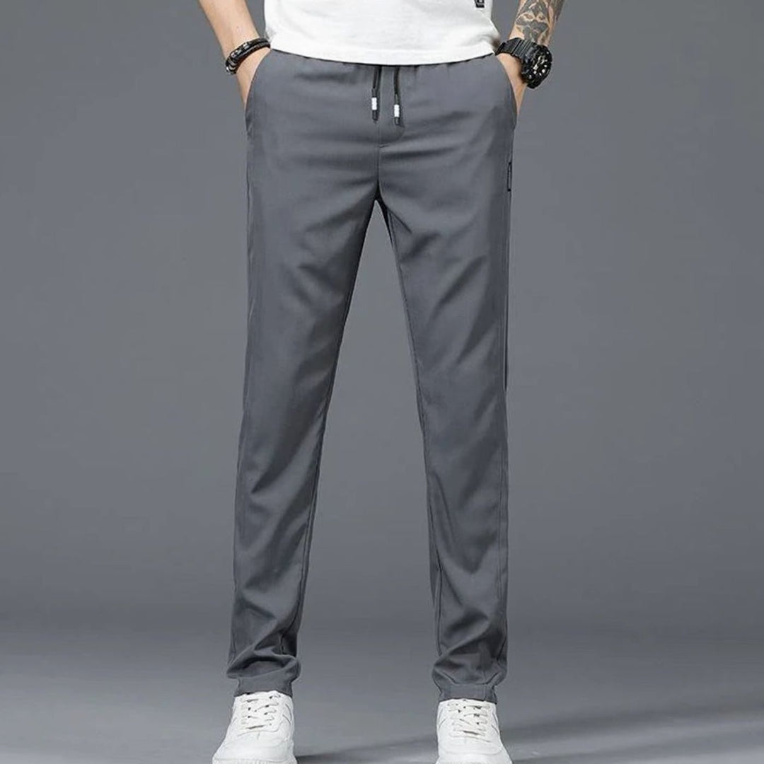 Heren Slim-Fit Stretch Pantalon met Elastische Taille en Steekzakken