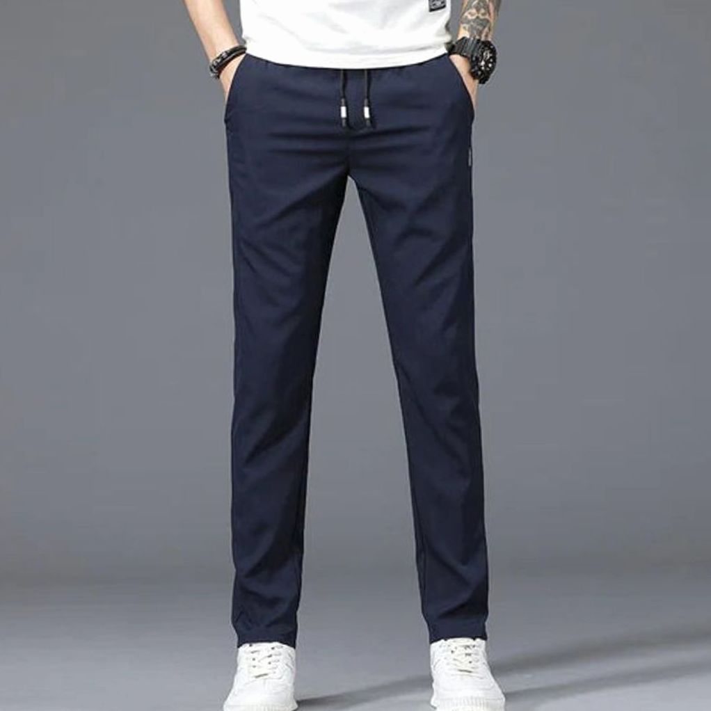Heren Slim-Fit Stretch Pantalon met Elastische Taille en Steekzakken