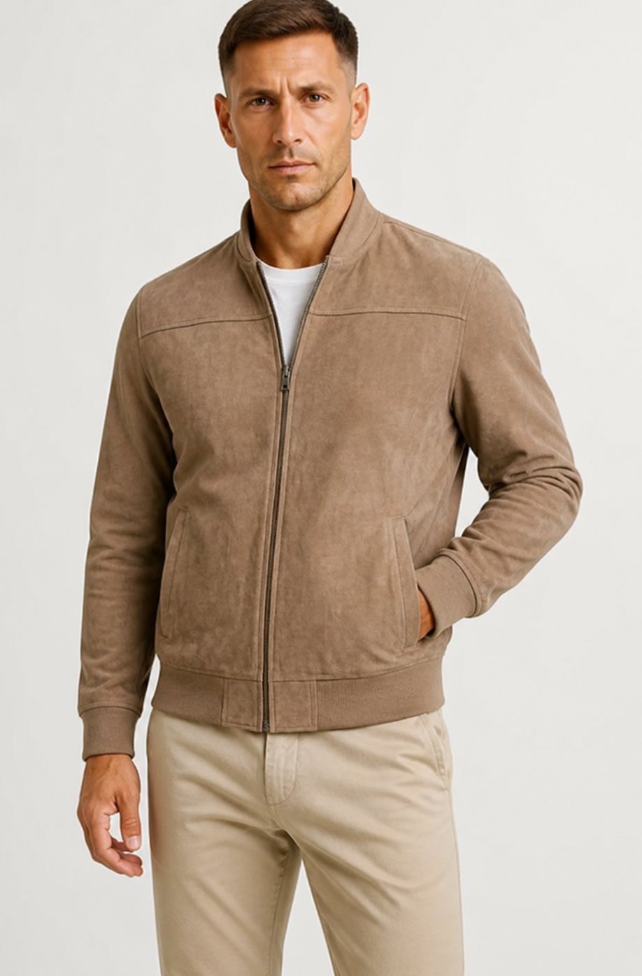 Heren Slim Fit Suède-Look Bomberjack met Ritssluiting