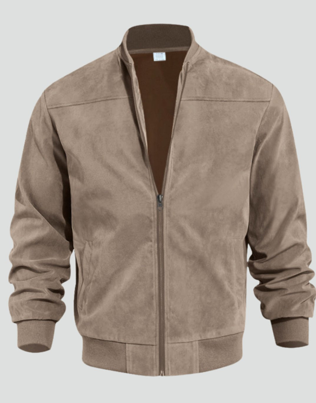 Heren Slim Fit Suède-Look Bomberjack met Ritssluiting - Beige