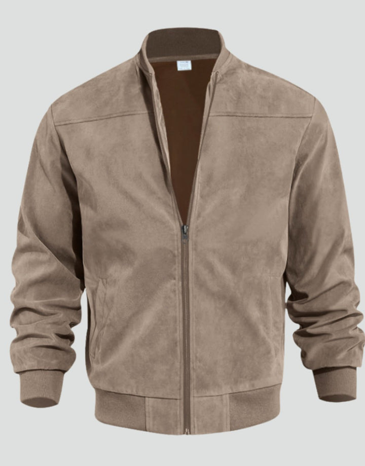 Heren Slim Fit Suède-Look Bomberjack met Ritssluiting - Beige