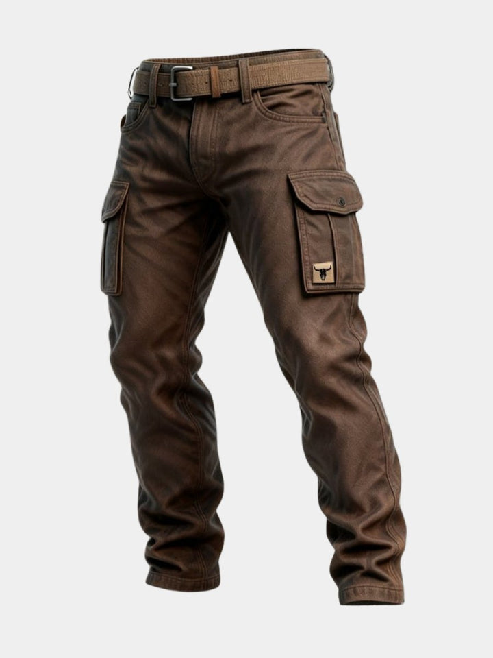 Heren Slim-Fit Tapered Cargohose Seitentaschen Bull-Patch