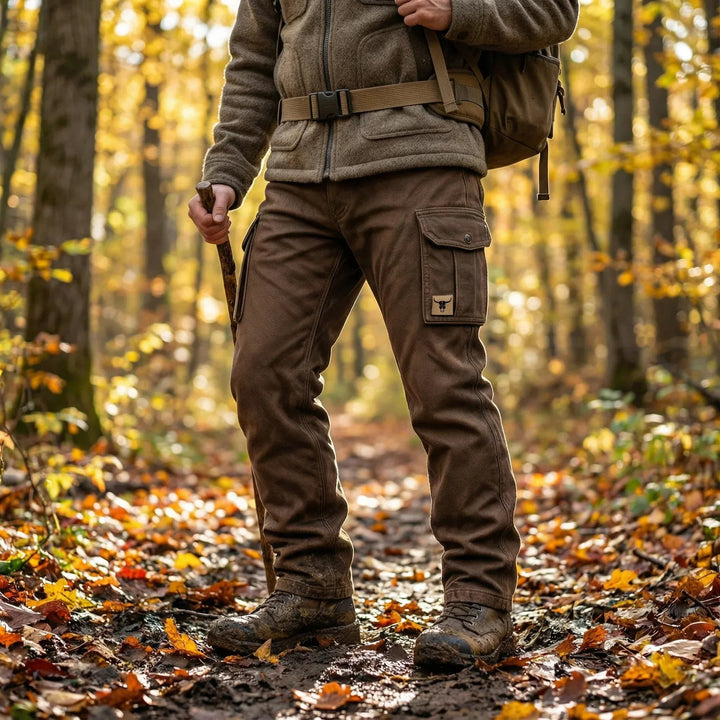 Heren Slim-Fit Tapered Cargohose Seitentaschen Bull-Patch