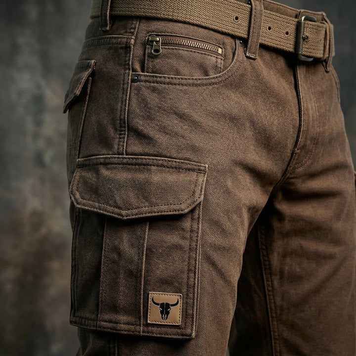 Heren Slim-Fit Tapered Cargohose Seitentaschen Bull-Patch