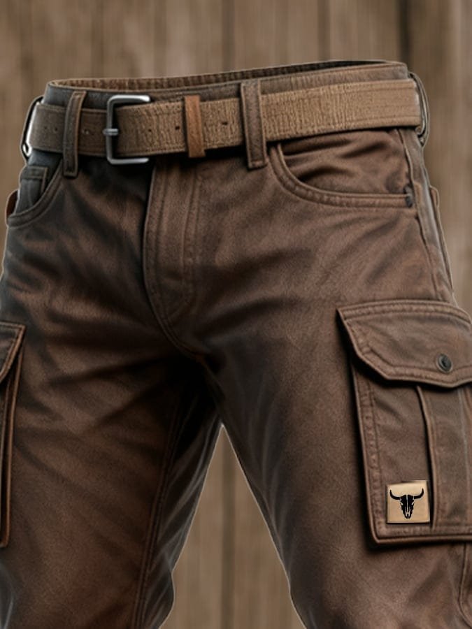 Heren Slim-Fit Tapered Cargohose Seitentaschen Bull-Patch