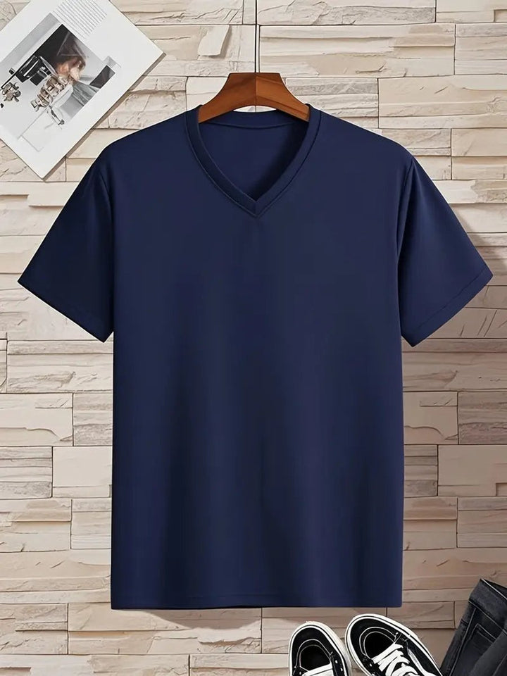 Heren Slim-Fit V-hals Katoenen Korte Mouw T-shirt