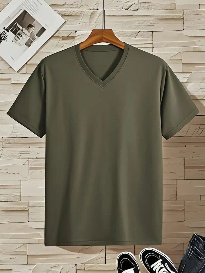 Heren Slim-Fit V-hals Katoenen Korte Mouw T-shirt