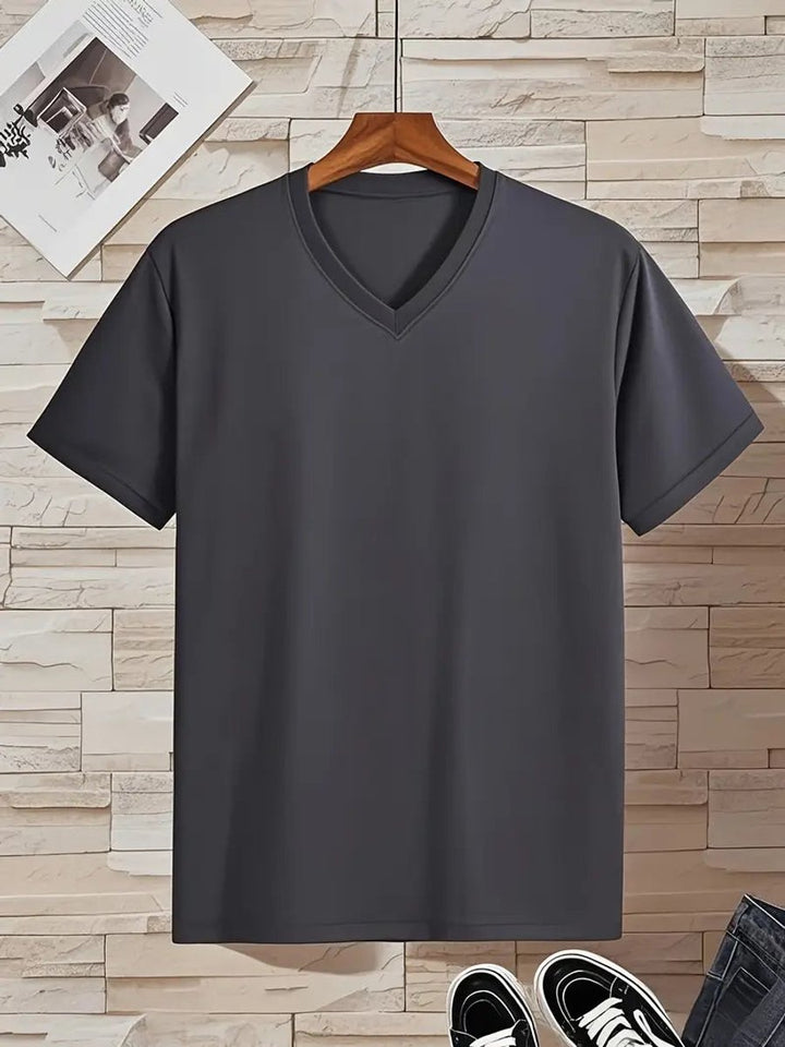 Heren Slim-Fit V-hals Katoenen Korte Mouw T-shirt