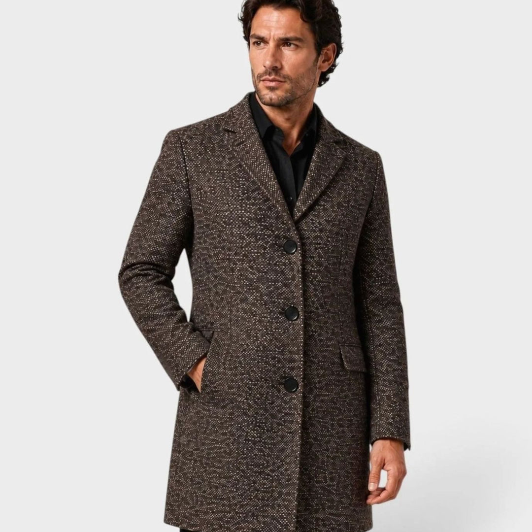 Heren Slim-Fit Wollen Jas Single-Breasted Overjas - Bruin