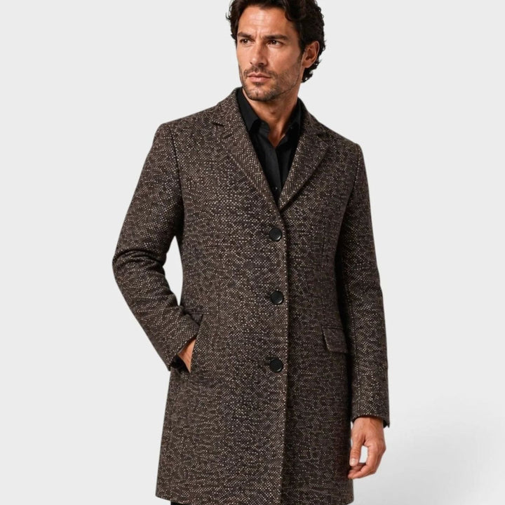 Heren Slim-Fit Wollen Jas Single-Breasted Overjas - Bruin