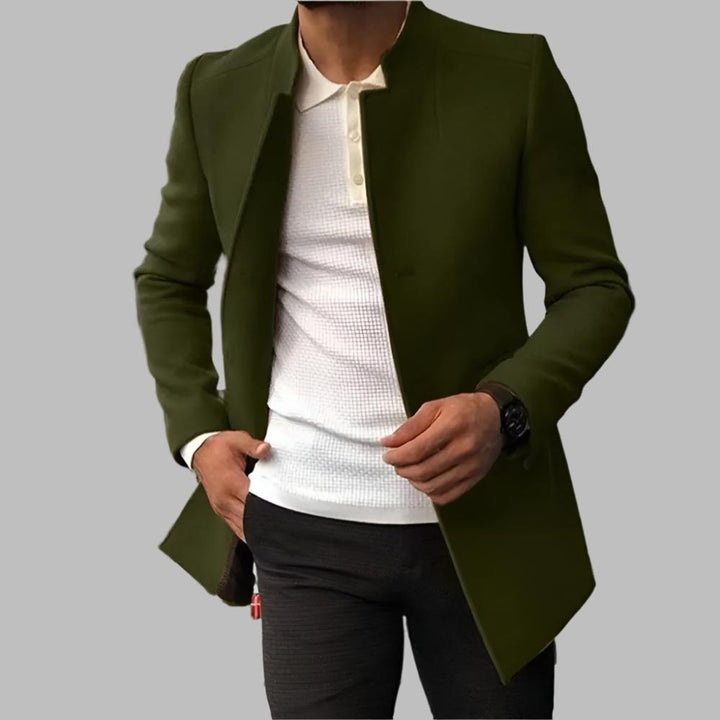 Heren Slim-Fit Wollen Overjas Elegante Staande Kraag - Groen