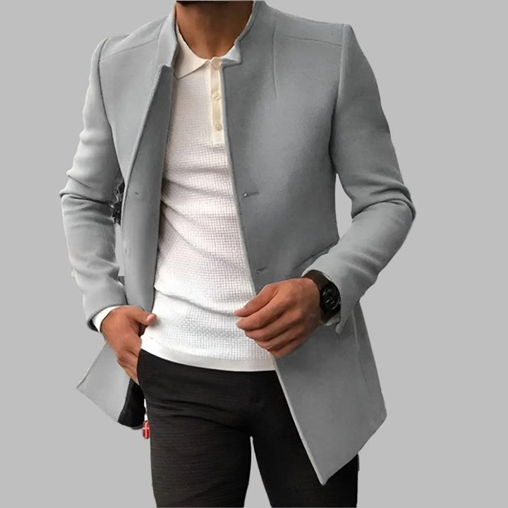 Heren Slim-Fit Wollen Overjas Elegante Staande Kraag - Grijs
