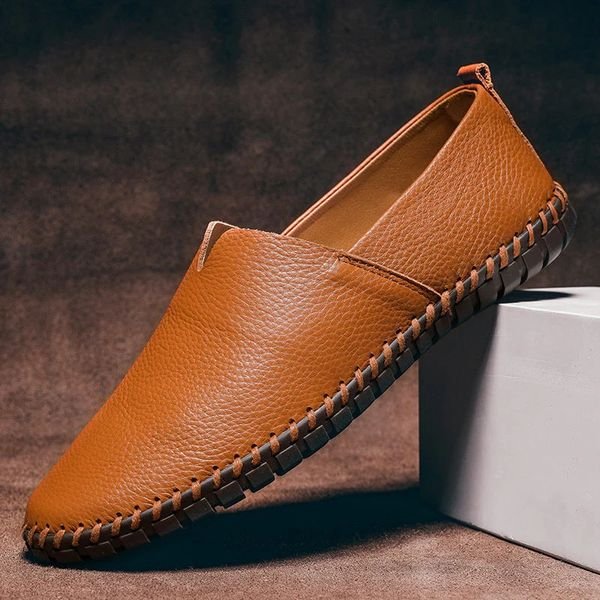 Heren Slip-On Loafers Leren Look Whipstitch Instappers - Caramel