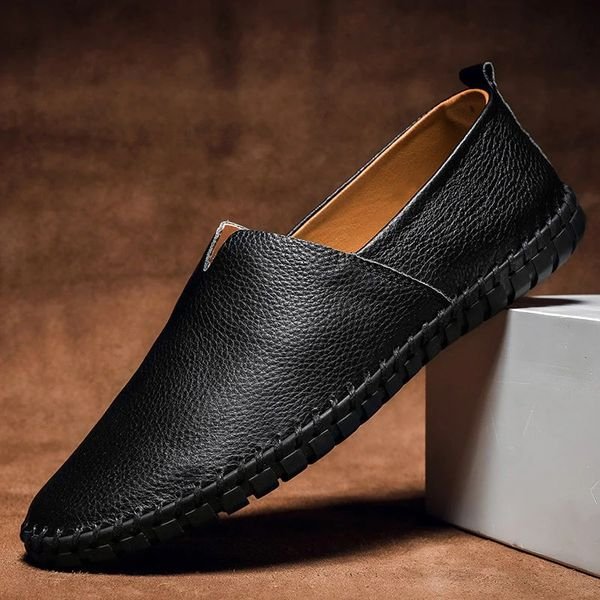 Heren Slip-On Loafers Leren Look Whipstitch Instappers - Black