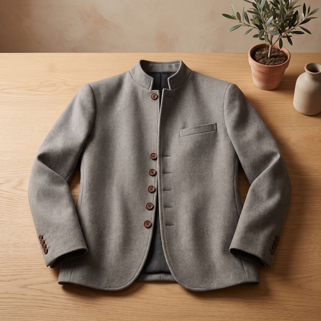 Heren Staande Kraag Knoop Winterjas Relaxed Fit - Grijs