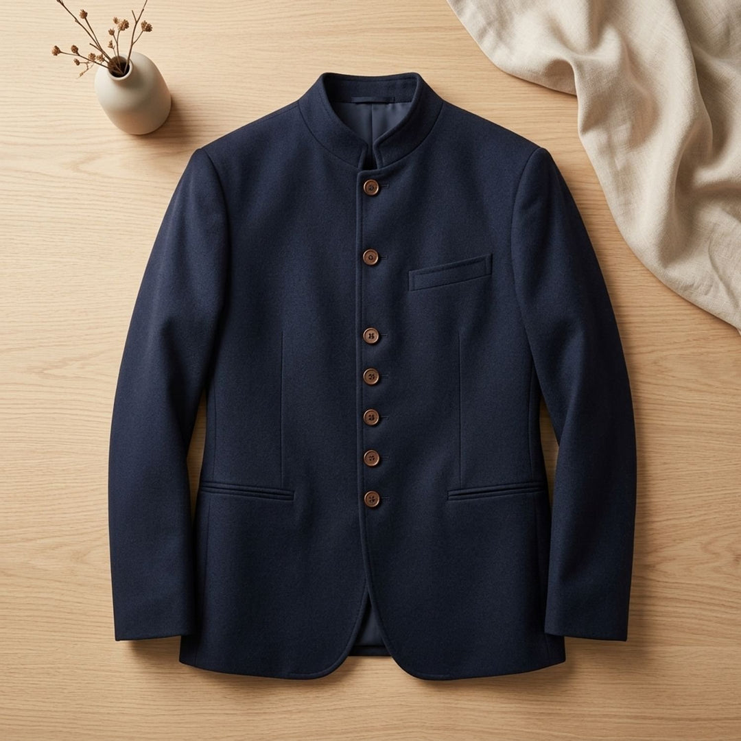 Heren Staande Kraag Knoop Winterjas Relaxed Fit - Marineblauw