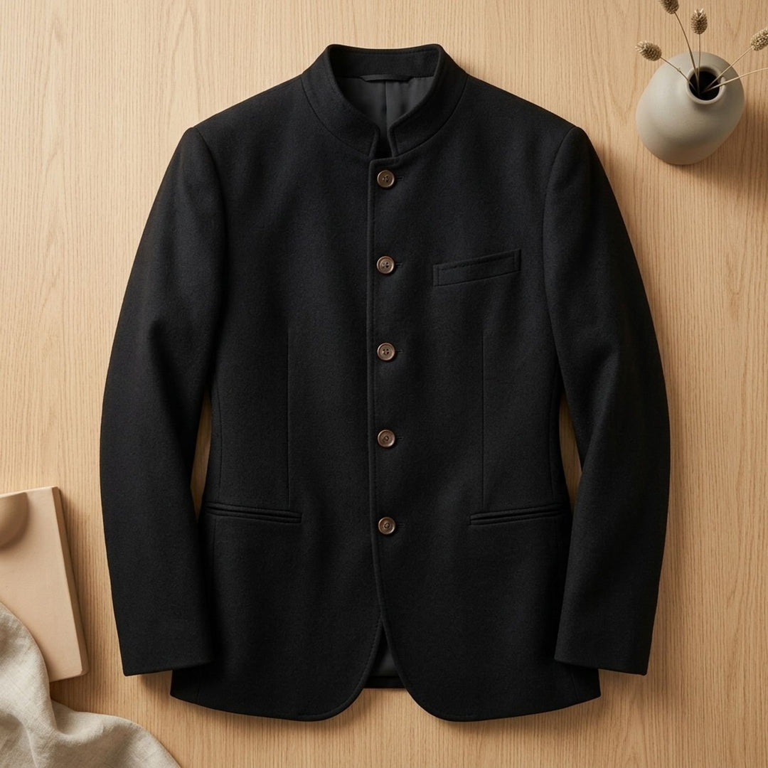 Heren Staande Kraag Knoop Winterjas Relaxed Fit - Zwart