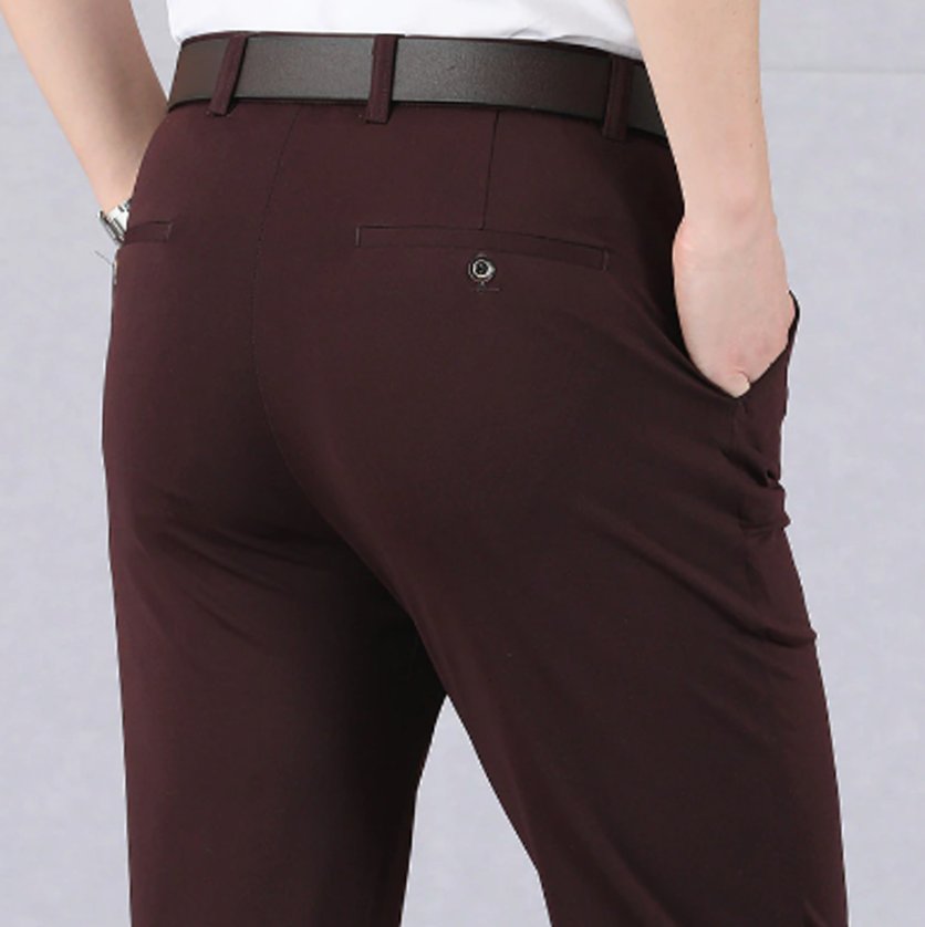 Heren Stretch Pantalon Kreukvrije 4-Way Stretch Broek - Wijnrood