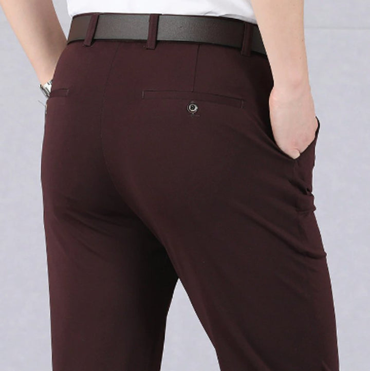 Heren Stretch Pantalon Kreukvrije 4-Way Stretch Broek - Wijnrood