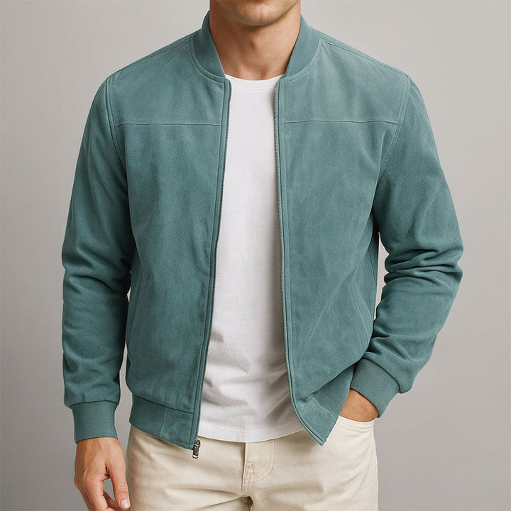 Heren Suède Bomber Jacket Getailleerde Urban Zomerjas - Blauw